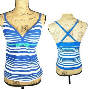 Jag Sport Perry Ellis Blue White Tankini Swim Top